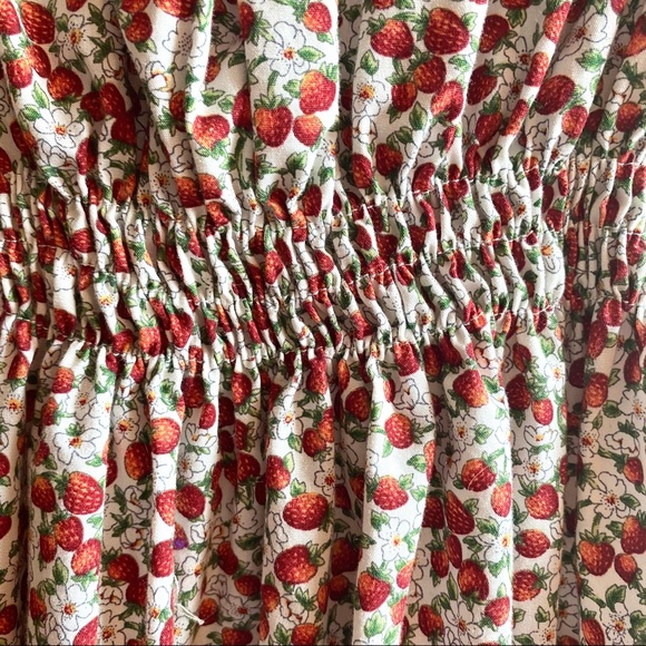 Minkie Strawberry Print Pattern Off the Shoulder Mini Dress Elastic Waist - Picture 5 of 7